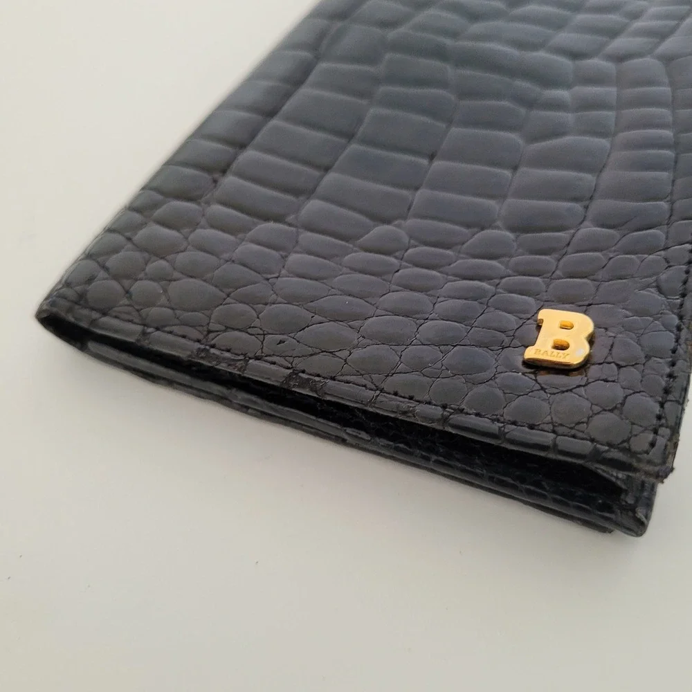 Bally Mens Black Croc Embossed Leather Long Bifold Wallet Made in Germany